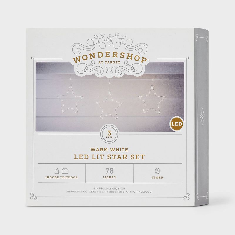 slide 5 of 5, 3pk 12in Lighted Window Curtain Stars Christmas Novelty Silhouette Lights Warm White - Wondershop™, 3 ct