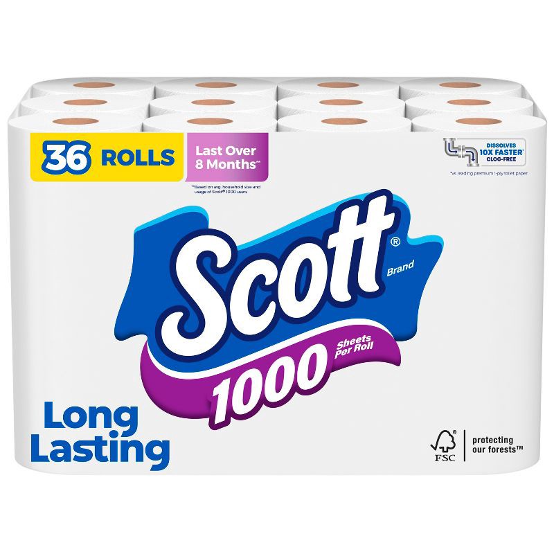 slide 1 of 9, Scott 1000 Septic-Safe 1-Ply Toilet Paper - 36 Rolls, 36 ct