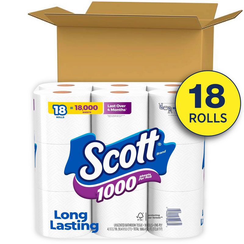 slide 2 of 9, Scott 1000 Septic-Safe 1-Ply Toilet Paper - 18 Rolls, 18 ct