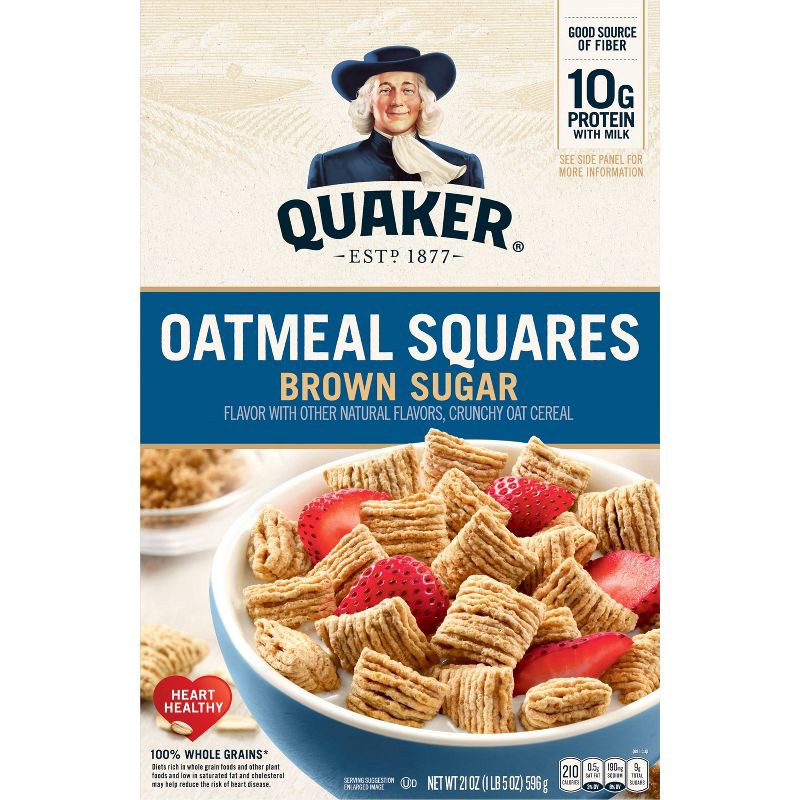 slide 2 of 5, Quaker Oatmeal Squares Brown Sugar Large Box Breakfast Cereal - 21oz, 21 oz