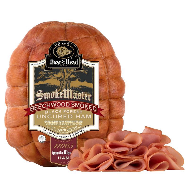 slide 1 of 4, Boar's Head SmokeMaster Beechwood Smoked Black Forest Ham - Deli Fresh Sliced - price per lb, per lb