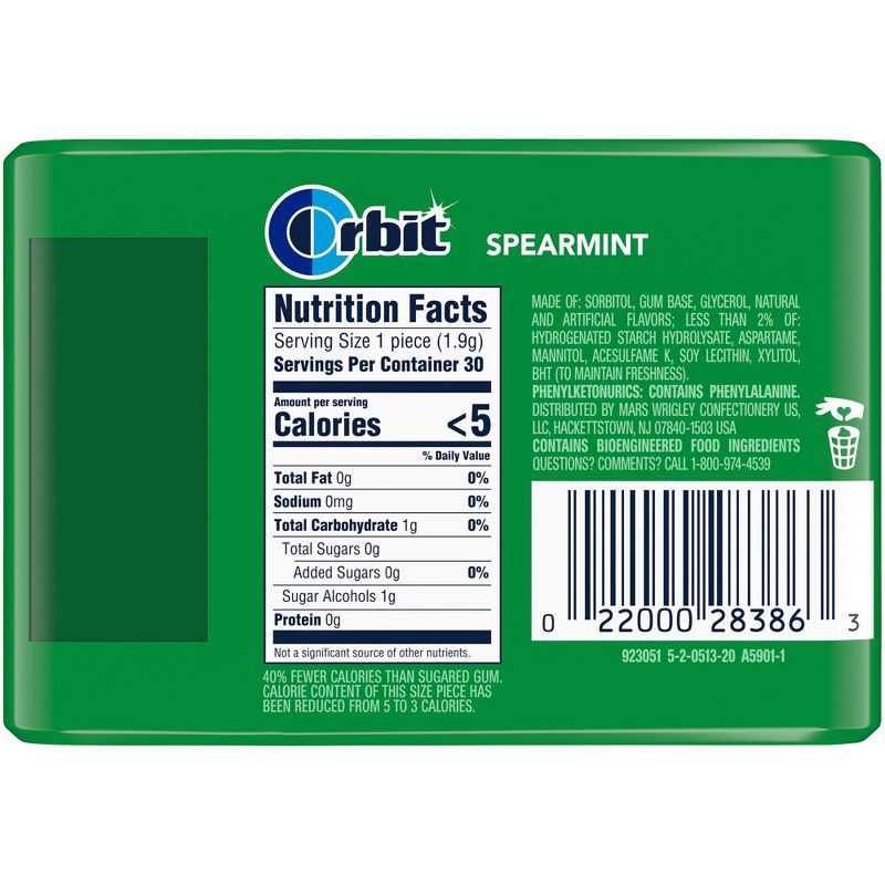 slide 7 of 7, Orbit Gum Spearmint Sugar Free Chewing Gum - 30ct, 30 ct