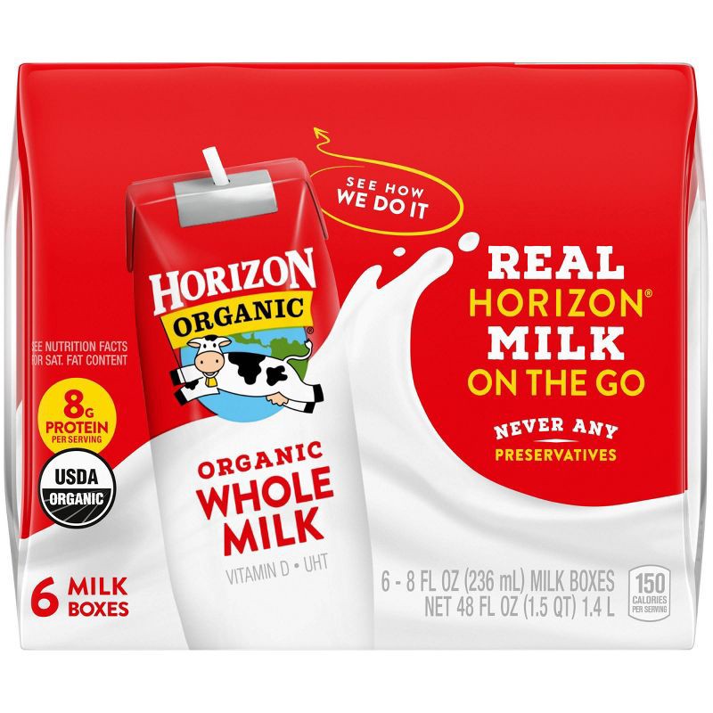 slide 2 of 10, Horizon Organic Whole Milk - 6pk/8 fl oz Boxes, 6 ct; 8 fl oz