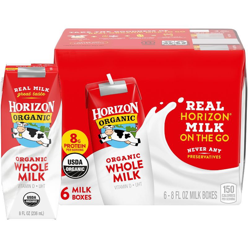 slide 1 of 10, Horizon Organic Whole Milk - 6pk/8 fl oz Boxes, 6 ct; 8 fl oz