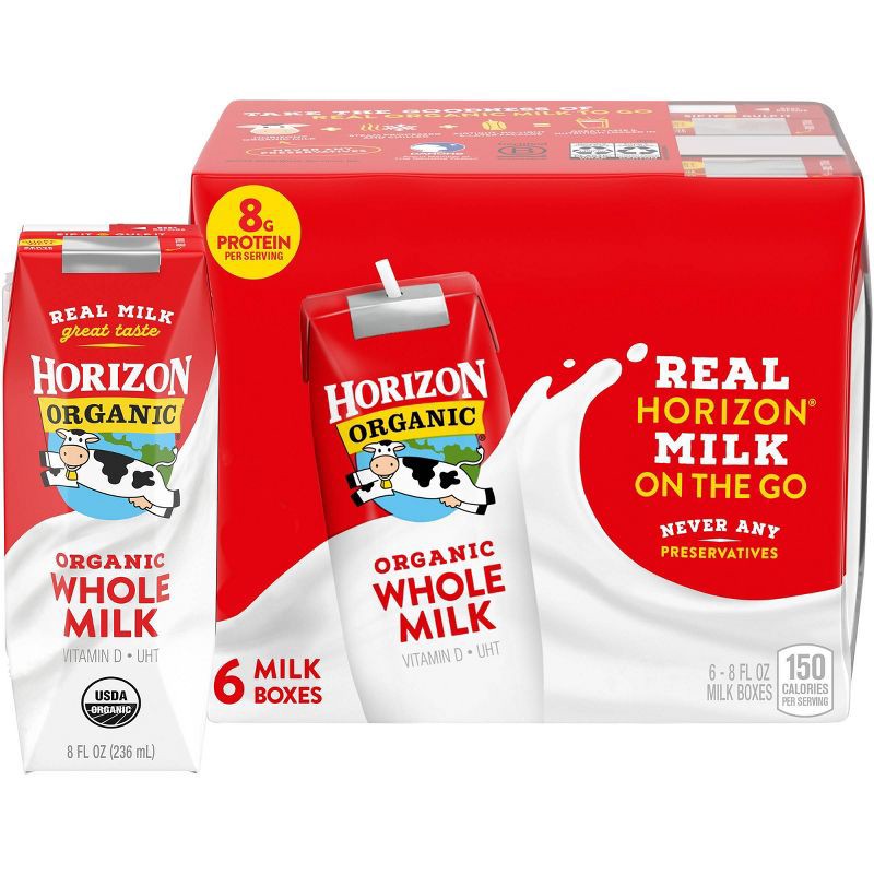 slide 1 of 7, Horizon Organic Whole Milk - 6pk/8 fl oz Boxes, 6 ct; 8 fl oz