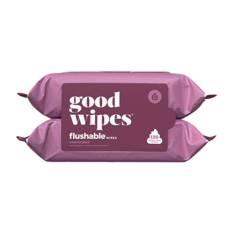 slide 1 of 6, Goodwipes Rosewater Flushable Wipes - 2pk/60ct, 2 ct, 60 ct