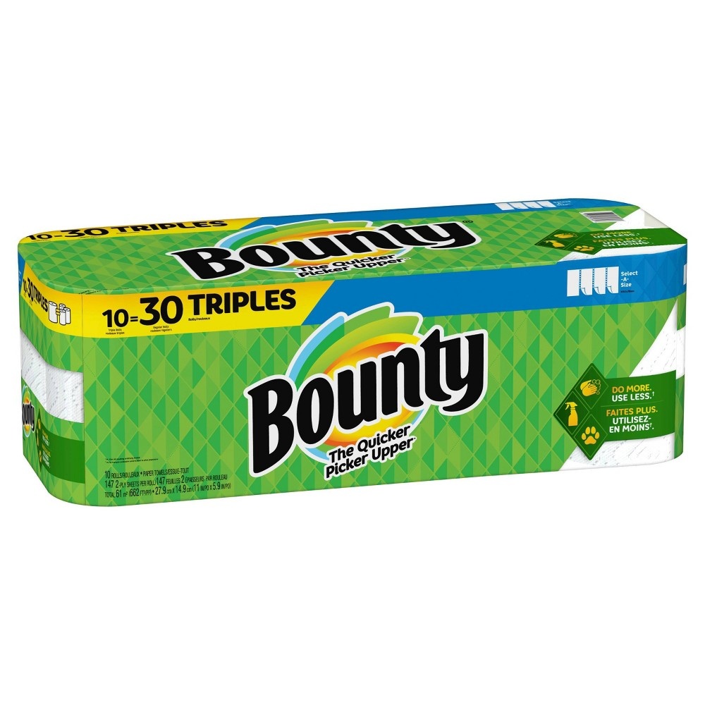 slide 2 of 10, Bounty Select-A-Size Paper Towels - 10 Triple Rolls, 1470 ct