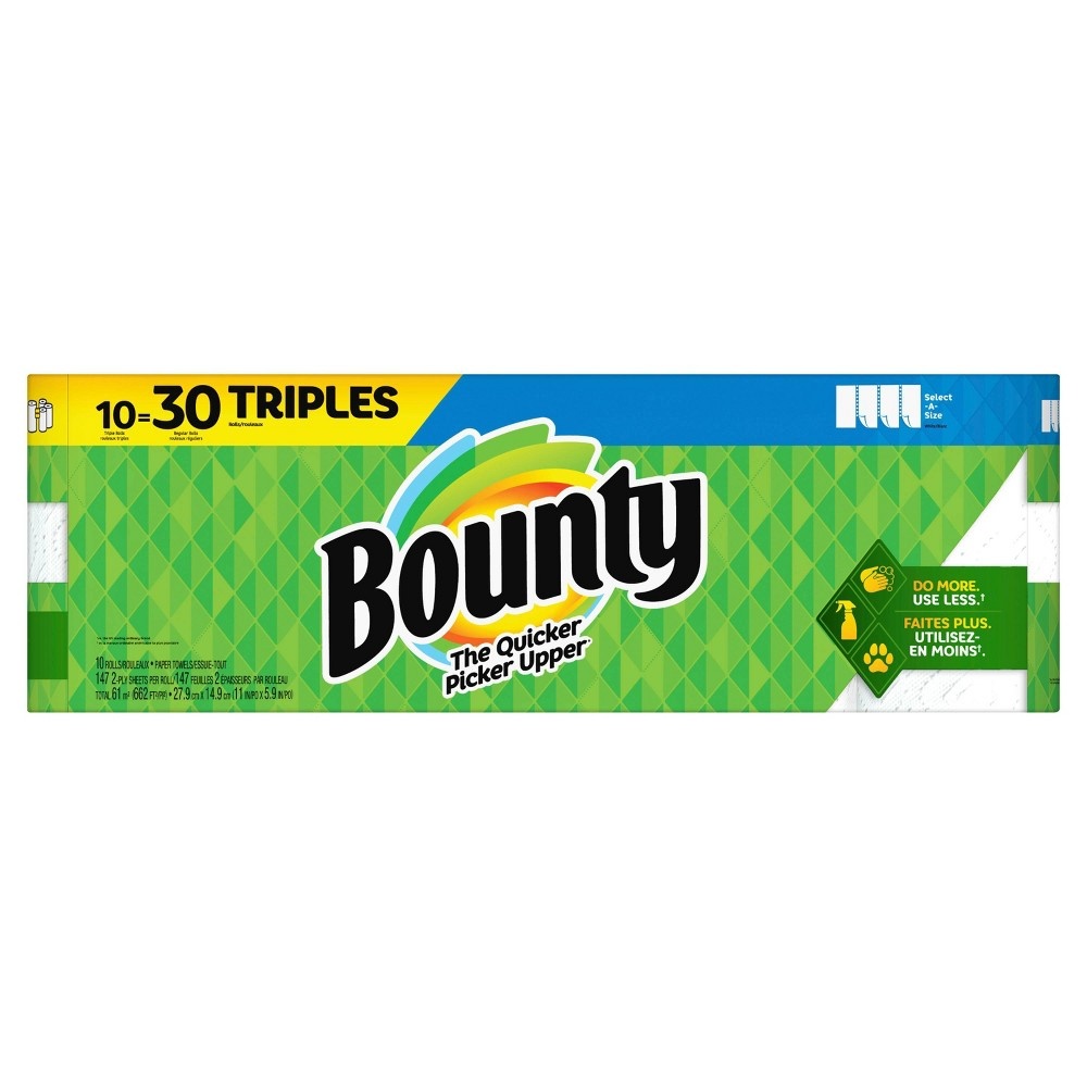 slide 4 of 10, Bounty Select-A-Size Paper Towels - 10 Triple Rolls, 1470 ct