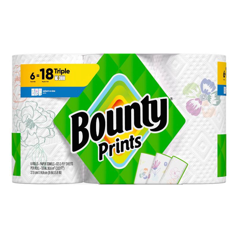 slide 14 of 16, Bounty Printed Select-A-Size Paper Towels - 6 Triple Rolls, 1 ct