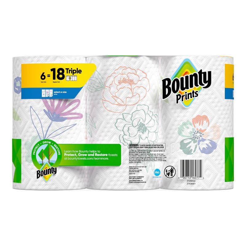 slide 15 of 16, Bounty Printed Select-A-Size Paper Towels - 6 Triple Rolls, 1 ct