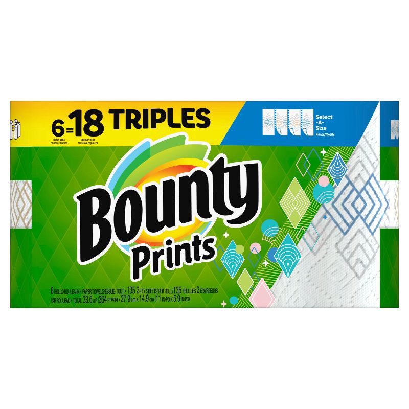 slide 14 of 18, Bounty Printed Select-A-Size Paper Towels - 6 Triple Rolls, 1 ct