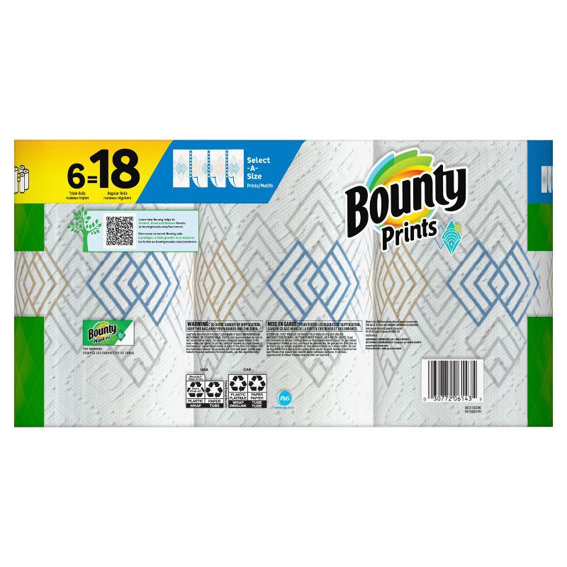 slide 15 of 18, Bounty Printed Select-A-Size Paper Towels - 6 Triple Rolls, 1 ct