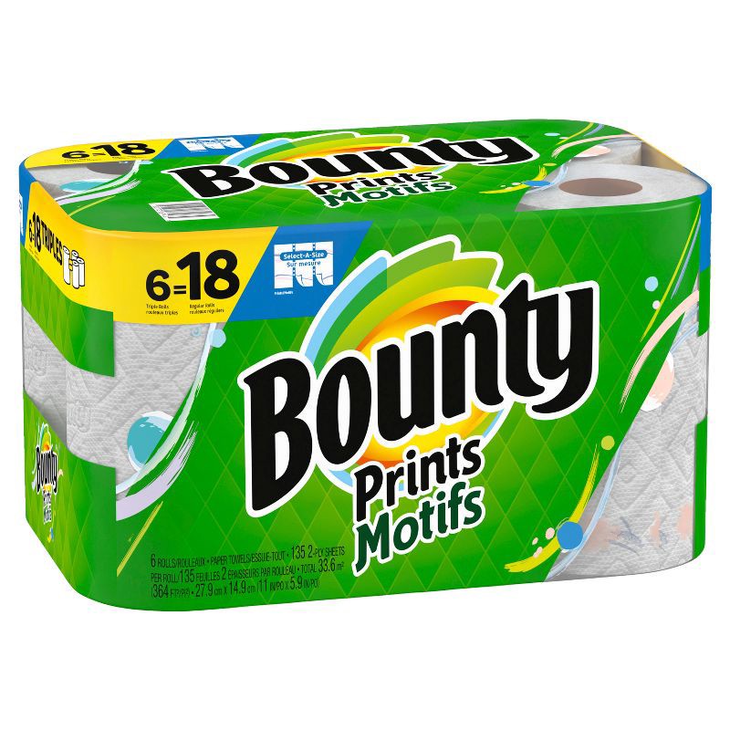 slide 16 of 18, Bounty Printed Select-A-Size Paper Towels - 6 Triple Rolls, 1 ct