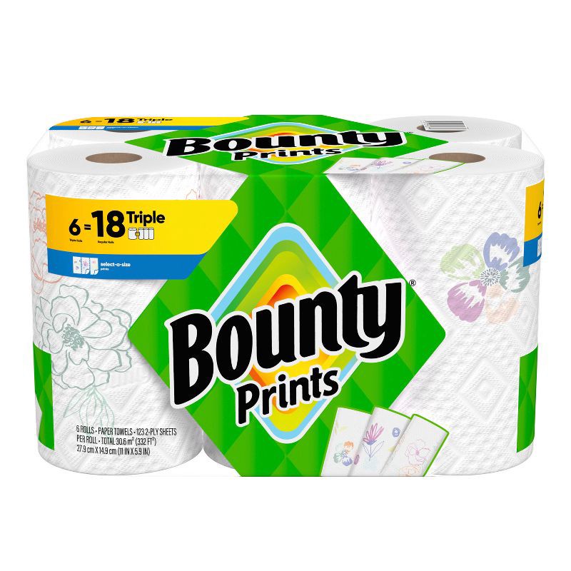 slide 13 of 16, Bounty Printed Select-A-Size Paper Towels - 6 Triple Rolls, 1 ct
