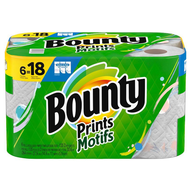 slide 1 of 18, Bounty Printed Select-A-Size Paper Towels - 6 Triple Rolls, 1 ct