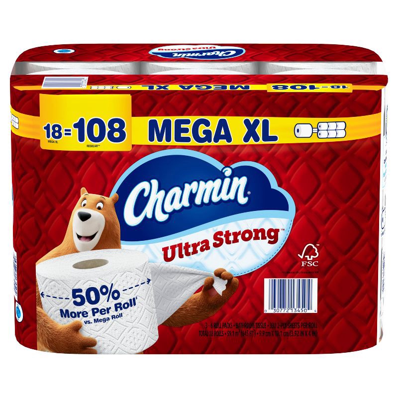 slide 13 of 16, Charmin Ultra Strong Toilet Paper - 18 Mega XL Rolls, 1 ct