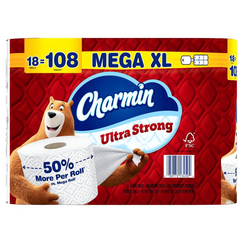 slide 15 of 16, Charmin Ultra Strong Toilet Paper - 18 Mega XL Rolls, 1 ct