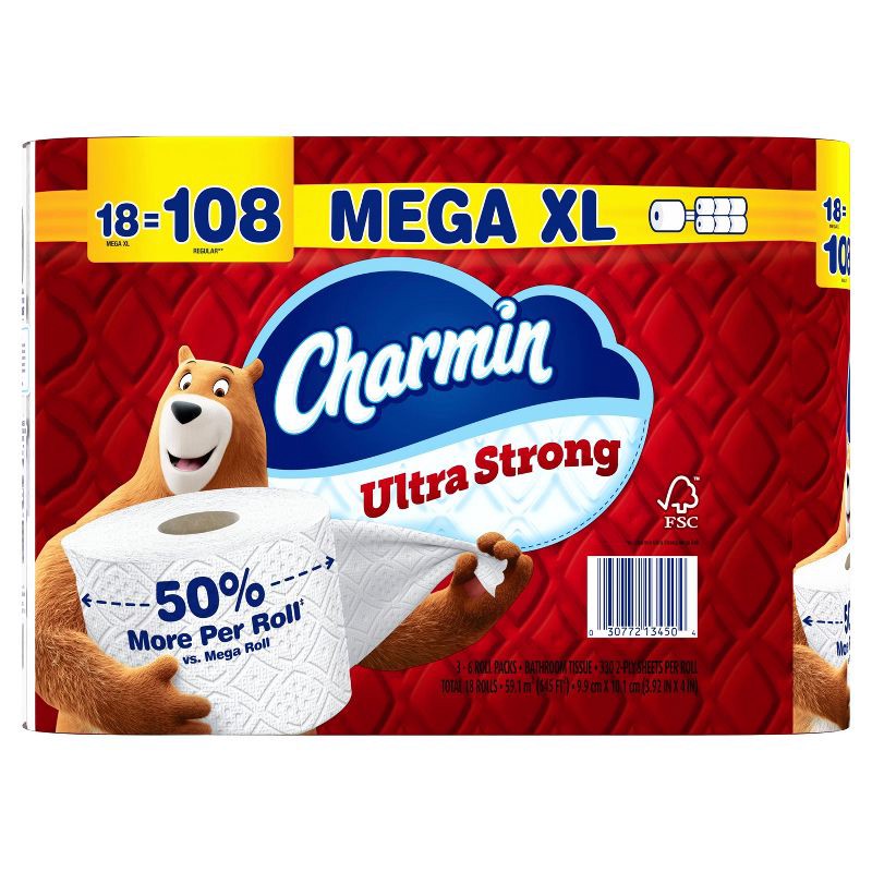 slide 11 of 16, Charmin Ultra Strong Toilet Paper - 18 Mega XL Rolls, 1 ct