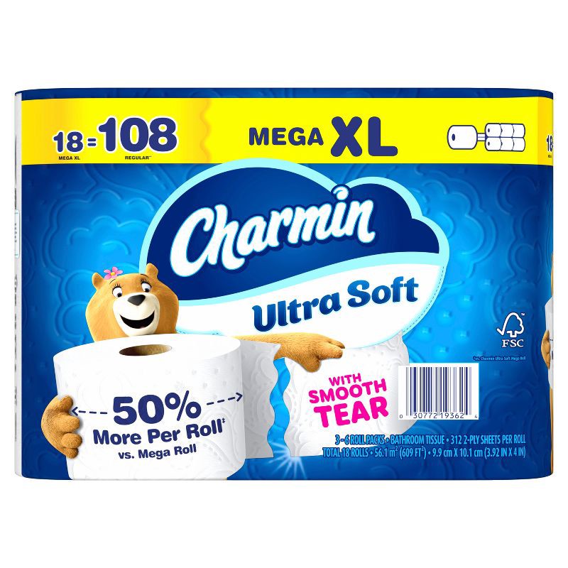 slide 15 of 15, Charmin Ultra Soft Toilet Paper - 18 Mega XL Rolls, 1 ct