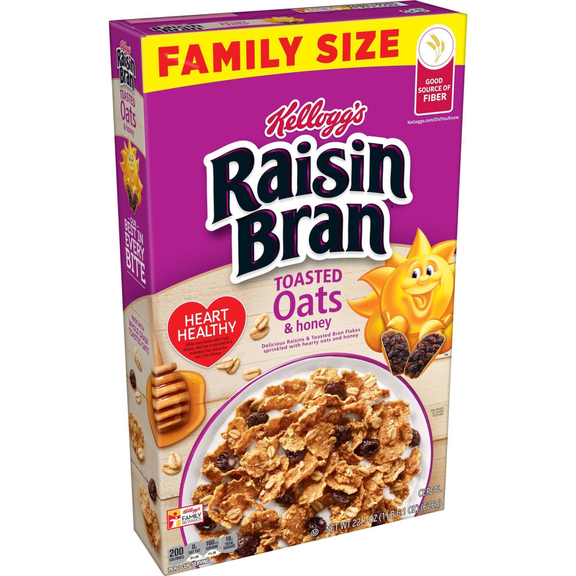 slide 1 of 8, Kellogg's Raisin Bran Raisin Bran Oats Family Size - Kellogg's, 22.1 oz