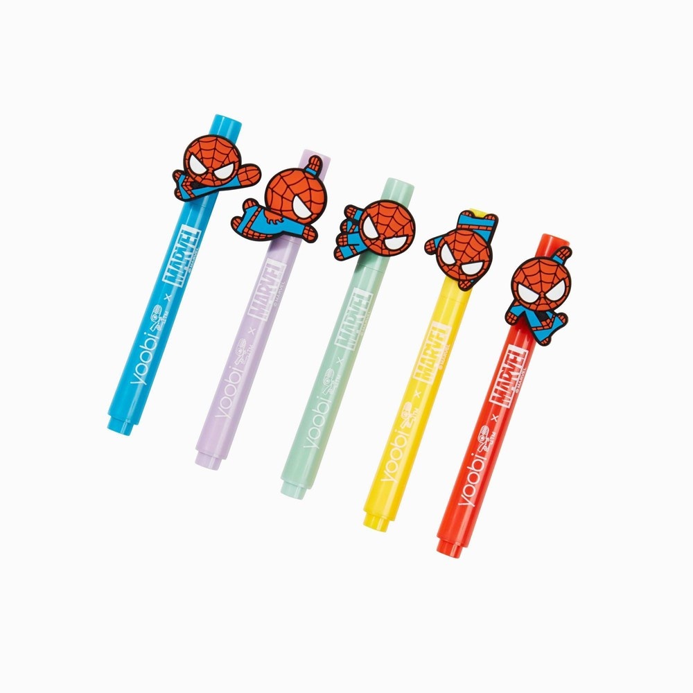 slide 2 of 4, Mini Markers with Charms Spider-Man - Yoobi, 5 ct