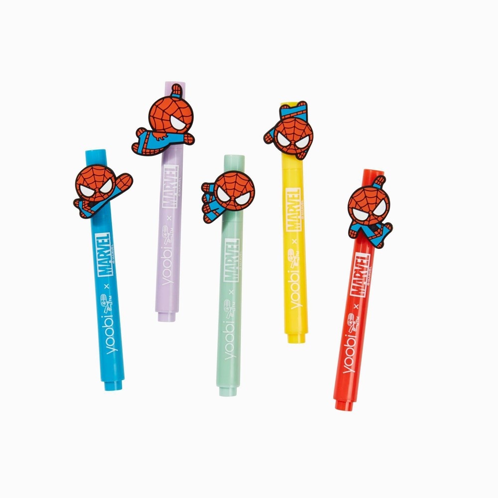 slide 3 of 4, Mini Markers with Charms Spider-Man - Yoobi, 5 ct