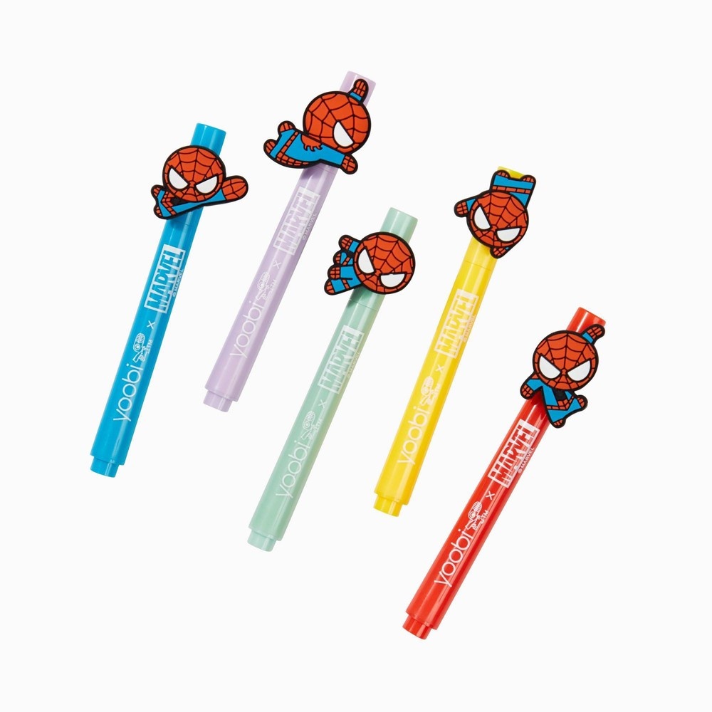 slide 4 of 4, Mini Markers with Charms Spider-Man - Yoobi, 5 ct