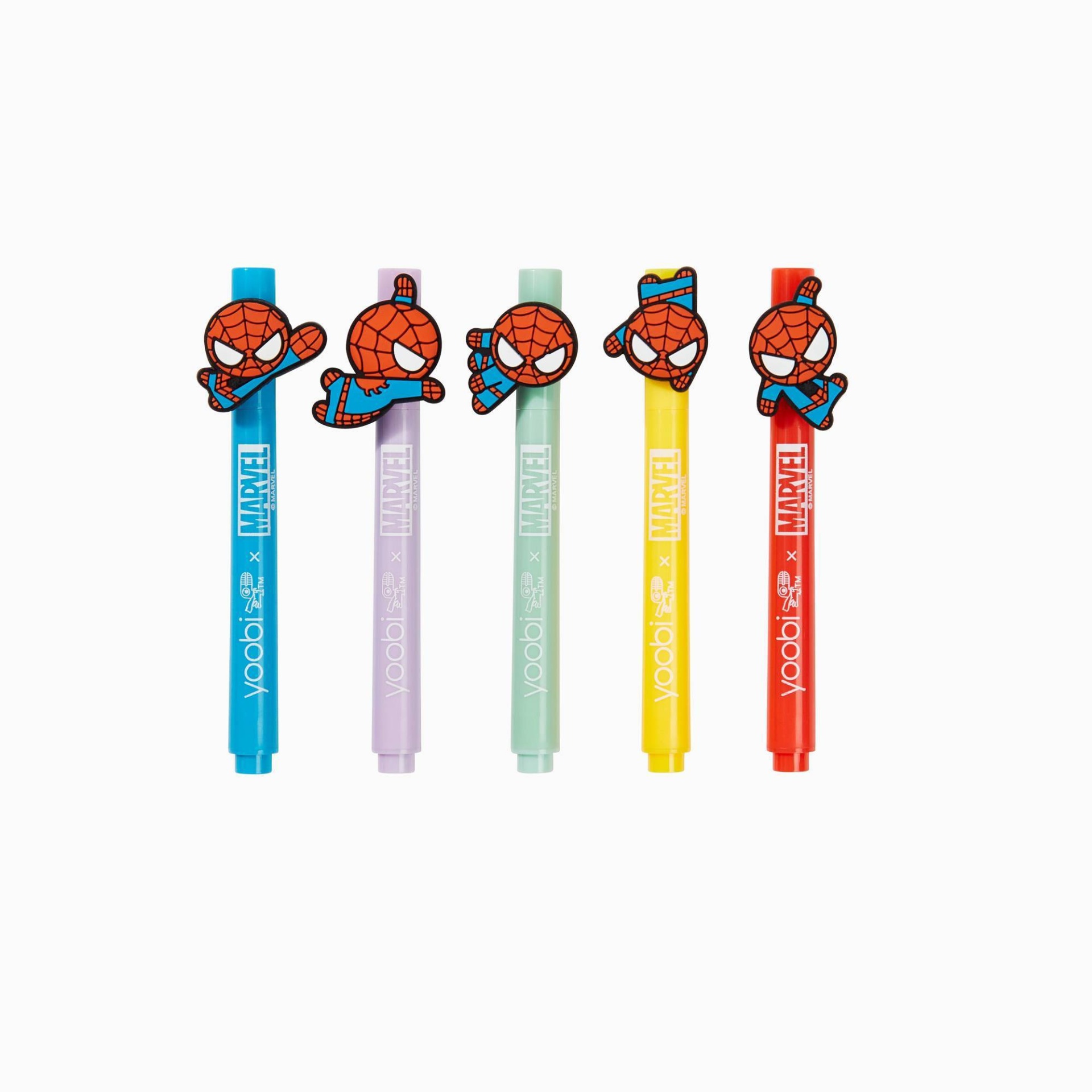 slide 1 of 4, Mini Markers with Charms Spider-Man - Yoobi, 5 ct