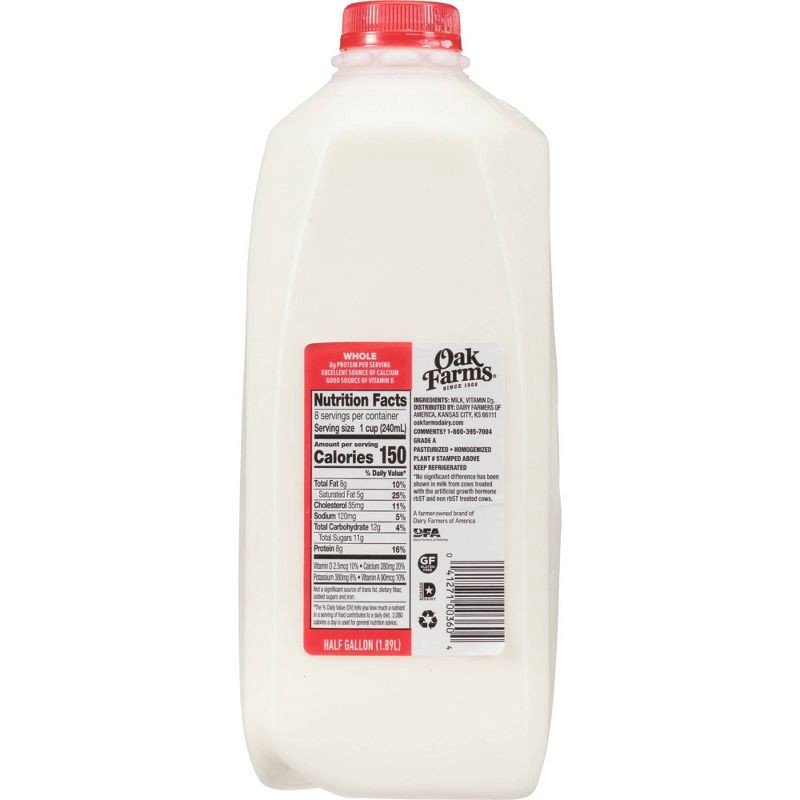 slide 3 of 8, Oak Farms Dairy Oak Farms Whole Milk - 0.5gal, 1/2 gal