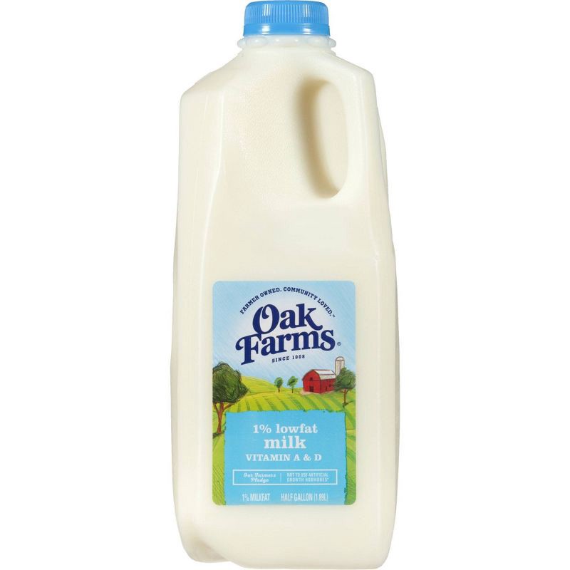 slide 1 of 8, Oak Farms Dairy Oak Farms 1% Lowfat Milk - 0.5gal, 1/2 gal