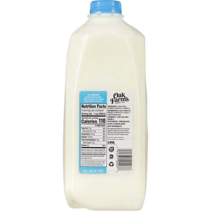 slide 3 of 8, Oak Farms Dairy Oak Farms 1% Lowfat Milk - 0.5gal, 1/2 gal