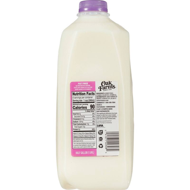 slide 3 of 8, Oak Farms Dairy Oak Farms Fat Free Skim Milk - 0.5gal, 1/2 gal