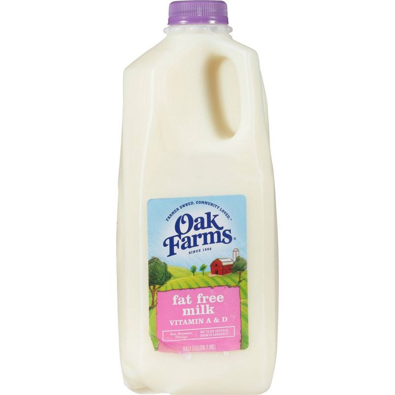 slide 1 of 8, Oak Farms Dairy Oak Farms Fat Free Skim Milk - 0.5gal, 1/2 gal