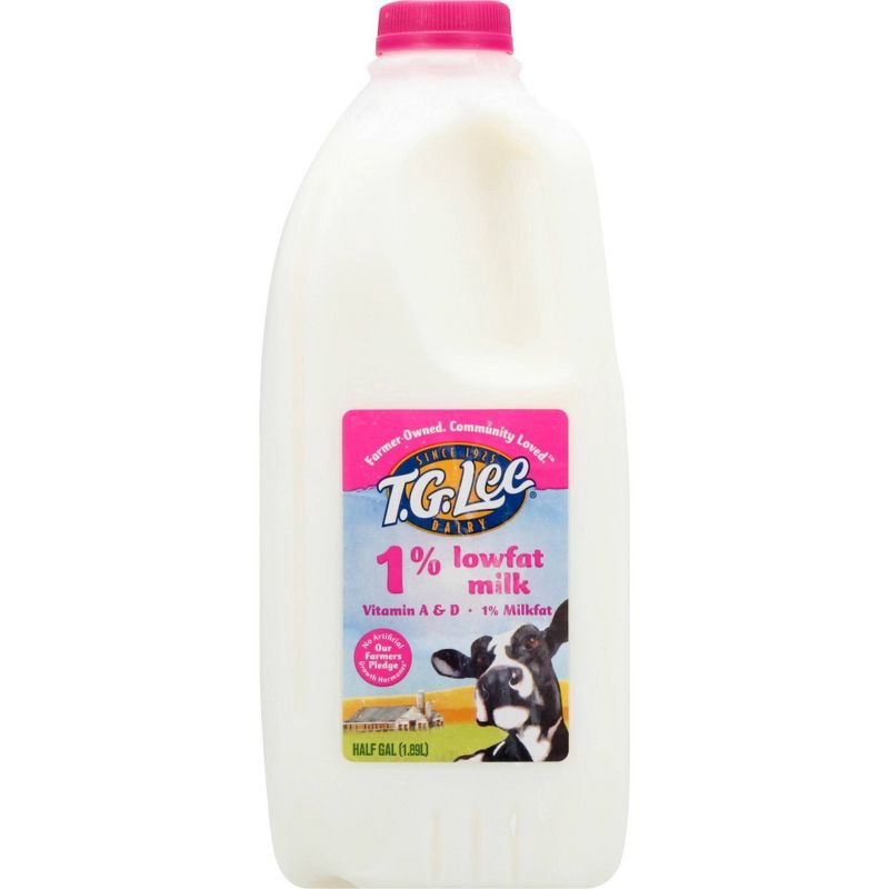 slide 1 of 7, T.G. Lee 1% Milk - 0.5gal, 1/2 gal