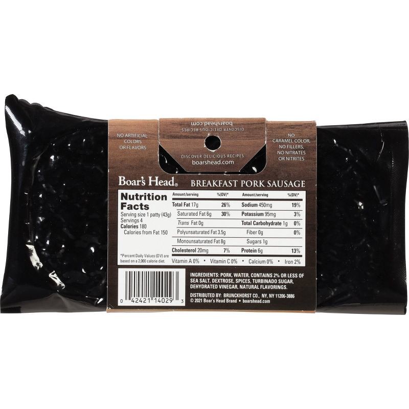 slide 5 of 6, Boar's Head Breakfast Pork Sausage Patties - 6oz, 6 oz