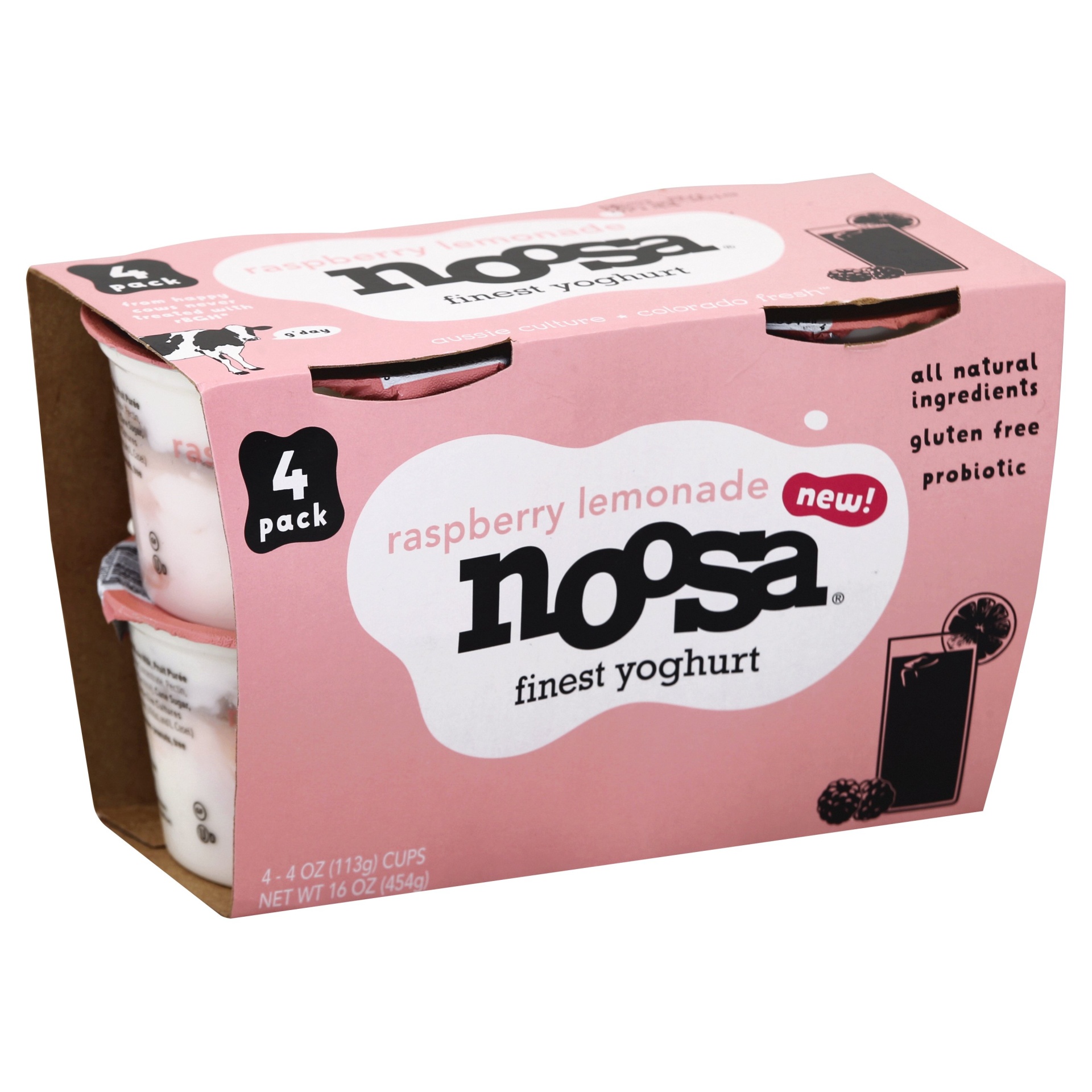 slide 1 of 1, Noosa Finest Yoghurt Raspberry Lemonade, 4 ct