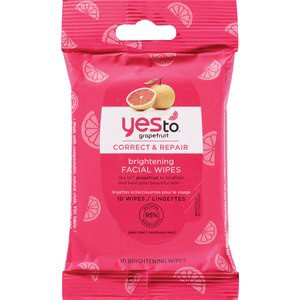 slide 1 of 1, Yes To Grapefruit Brightening Facial Wipes, 10/Pack, 10 ct