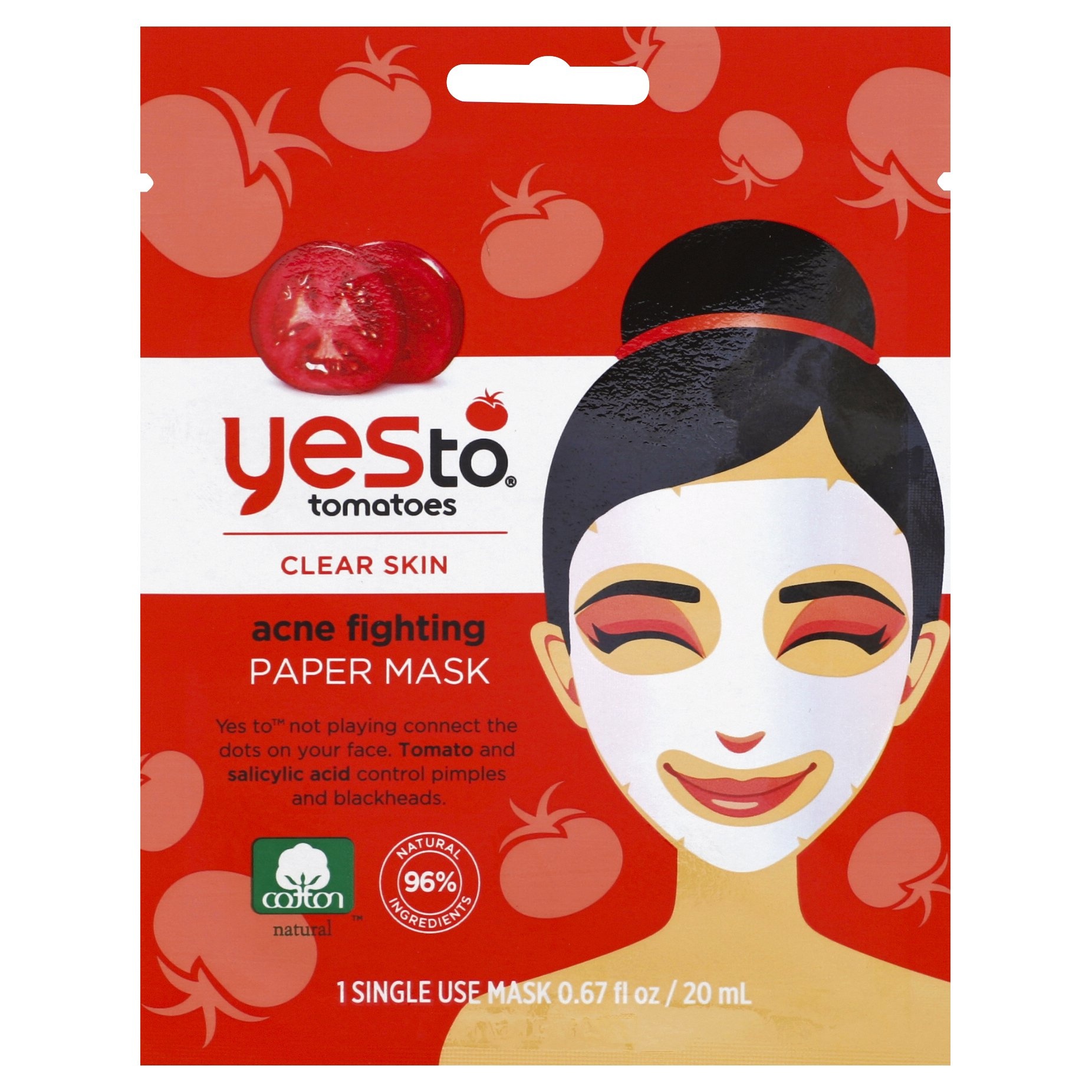 slide 1 of 5, Yes to Tomatoes Acne Fighting Paper Face Mask, 1 ct