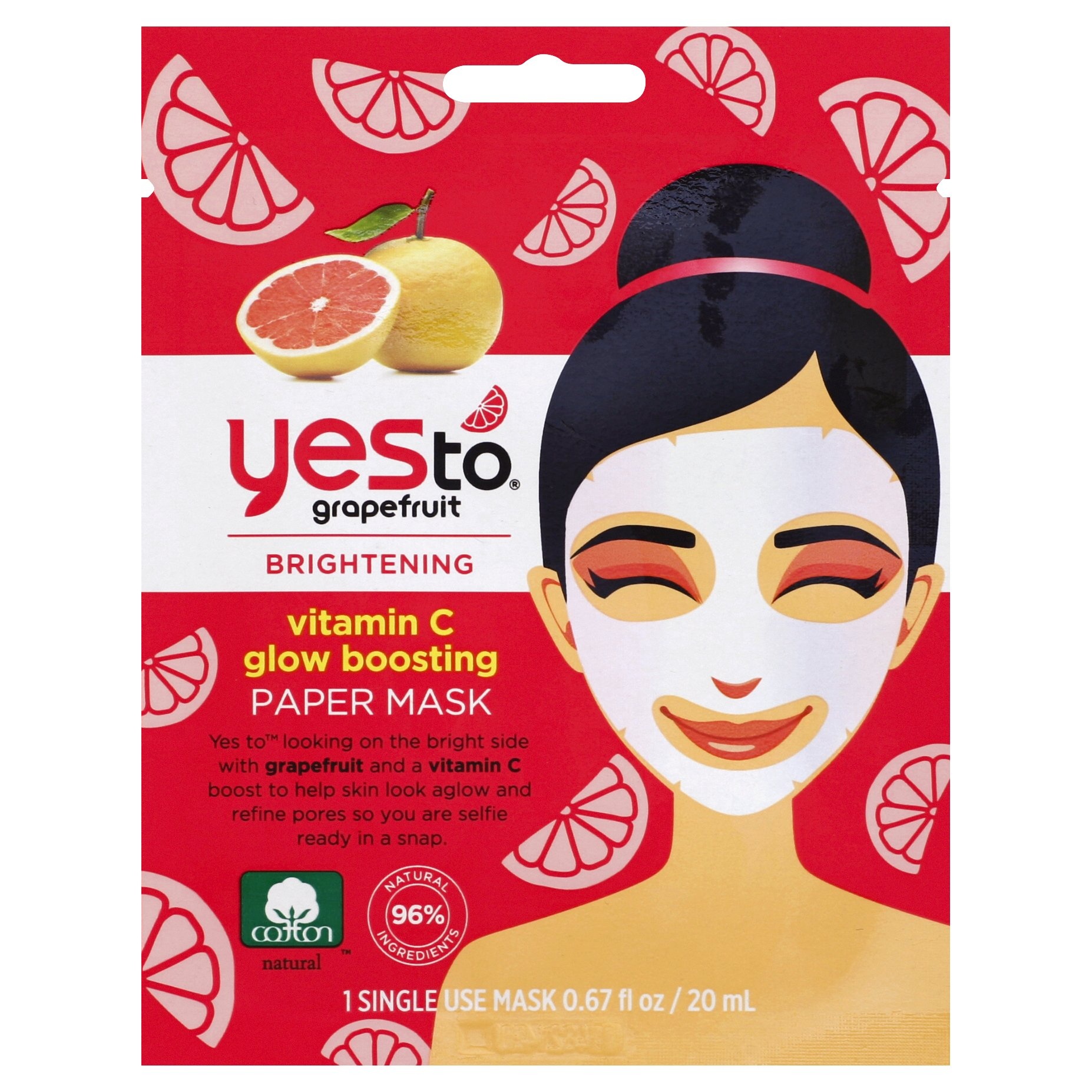 slide 1 of 5, Yes To Grapefruit Single Use Paper Face Mask, 0.67 oz