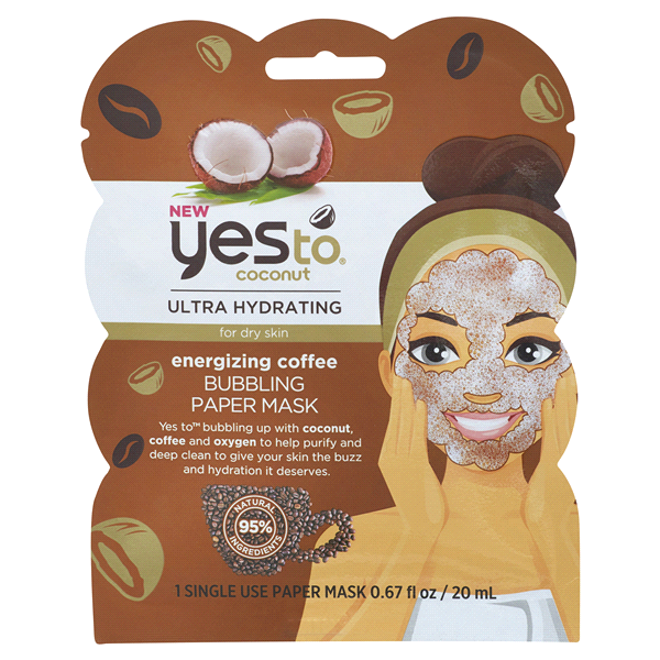 slide 1 of 5, Yes To Coconut Energizing Coffee Bubbling Paper Mask, 0.67 fl oz