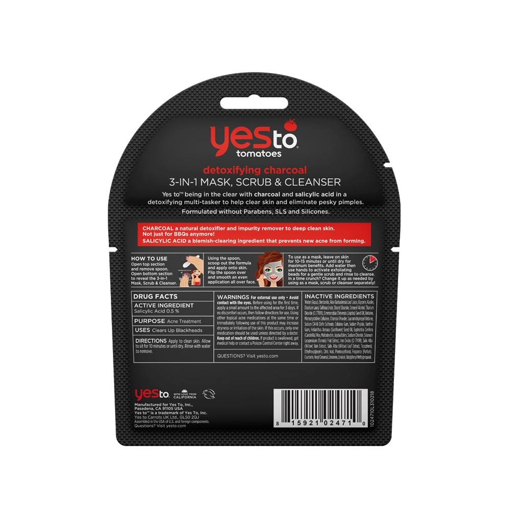 slide 2 of 2, Yes to Tomatoes Detoxifying Charcoal 3-In-1 Mask Scrub Cleanser Single Use Facial Cleanser, 1 ct