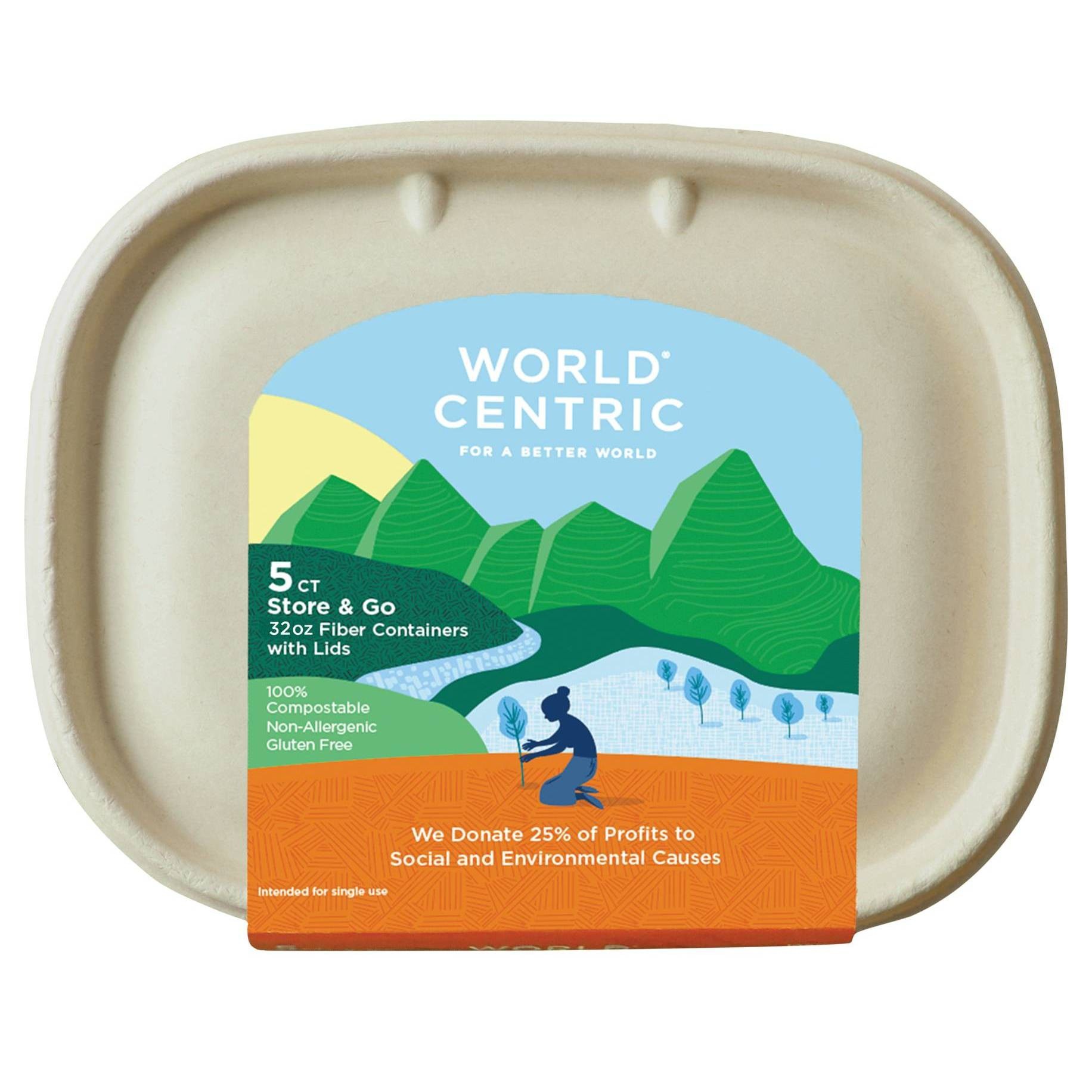 slide 1 of 2, World Centric Containers with Medium Lids, 5 ct, 32 oz