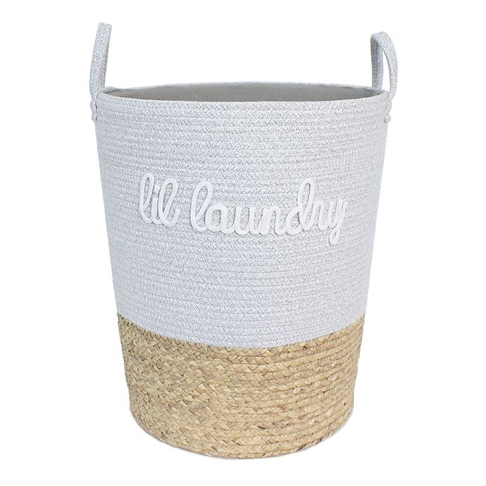 slide 1 of 1, Taylor Madison Designs Lil Laundry" Round Cotton Rope Hamper - Grey/Natural", 1 ct