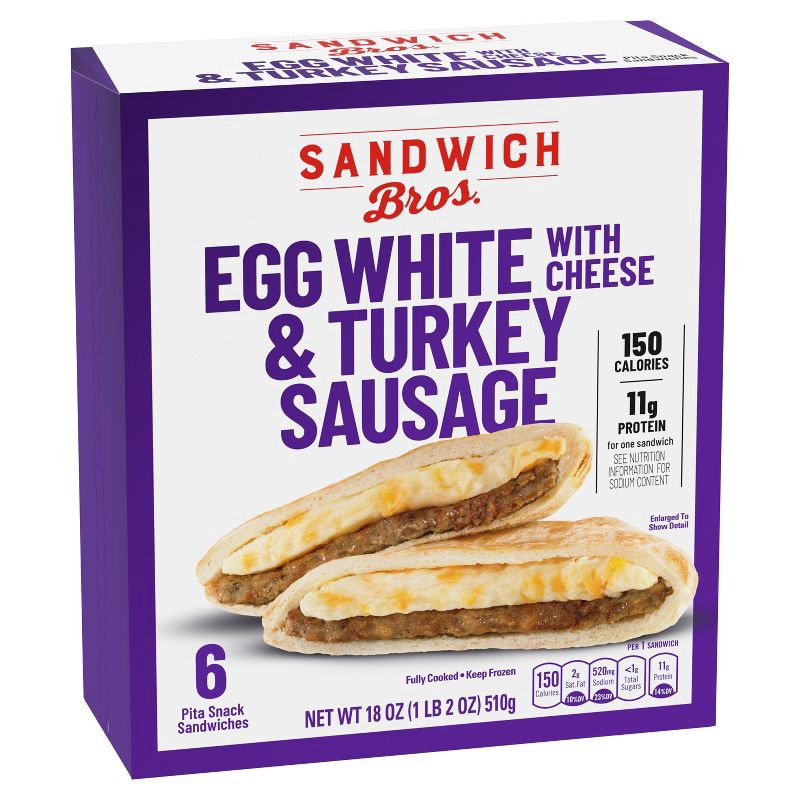 slide 2 of 5, Sandwich Bros. of Wisconsin Sandwich Brothers of Wisconsin Frozen Egg White with Turkey & Cheese Breakfast Sandwich - 18oz/6ct, 6 ct; 18 oz