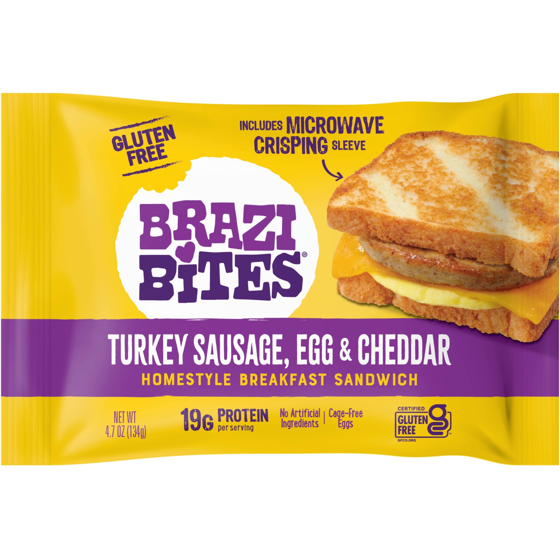 slide 1 of 6, Brazi Bites Gluten Free Turkey Sausage, Egg & Cheddar Frozen Breakfast Sandwich - 4.7oz, 4.7 oz