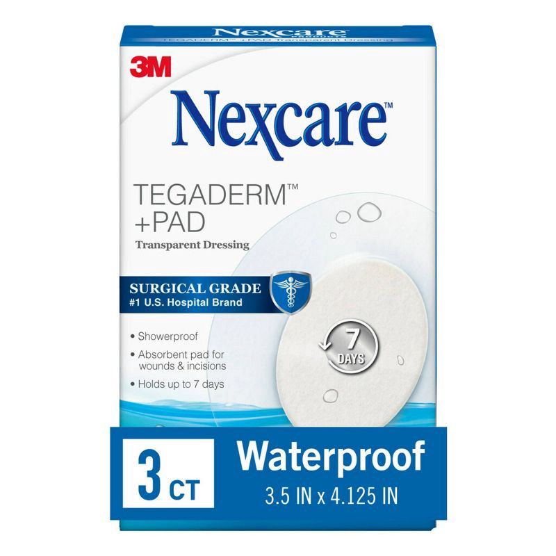 slide 2 of 9, Nexcare Tegaderm + Pad Transparent Dressing - Oval - 3.5" x 4.125" - 3ct, 3 ct