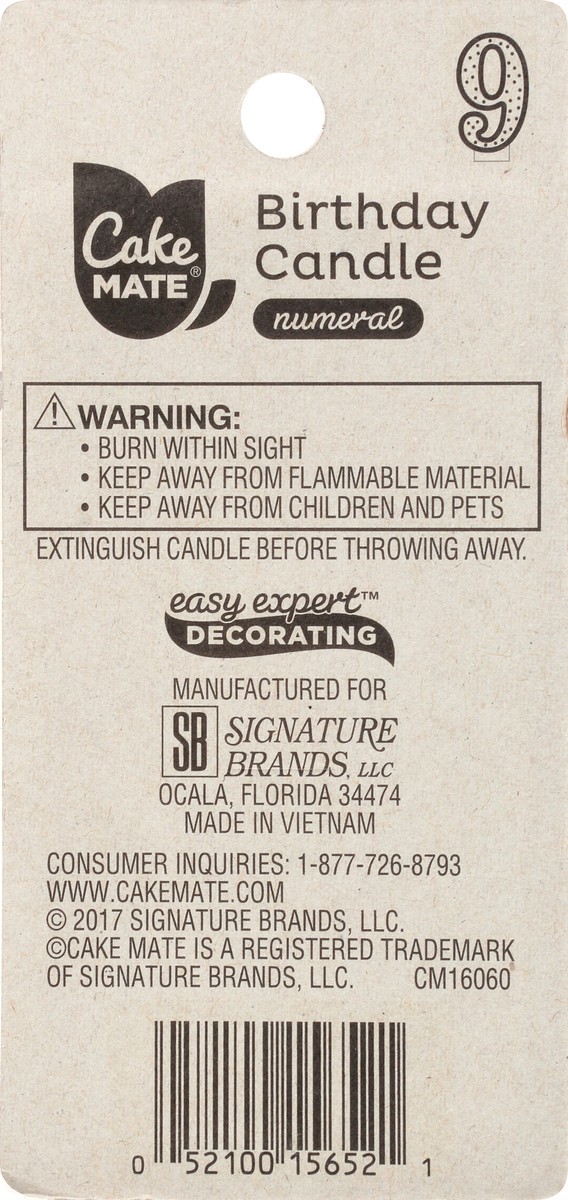 slide 2 of 9, Cake Mate 3 Inch 9 Numeral Birthday Candle 1 ea, 1 ct