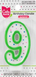 Cake Mate 3 Inch 9 Numeral Birthday Candle 1 ea