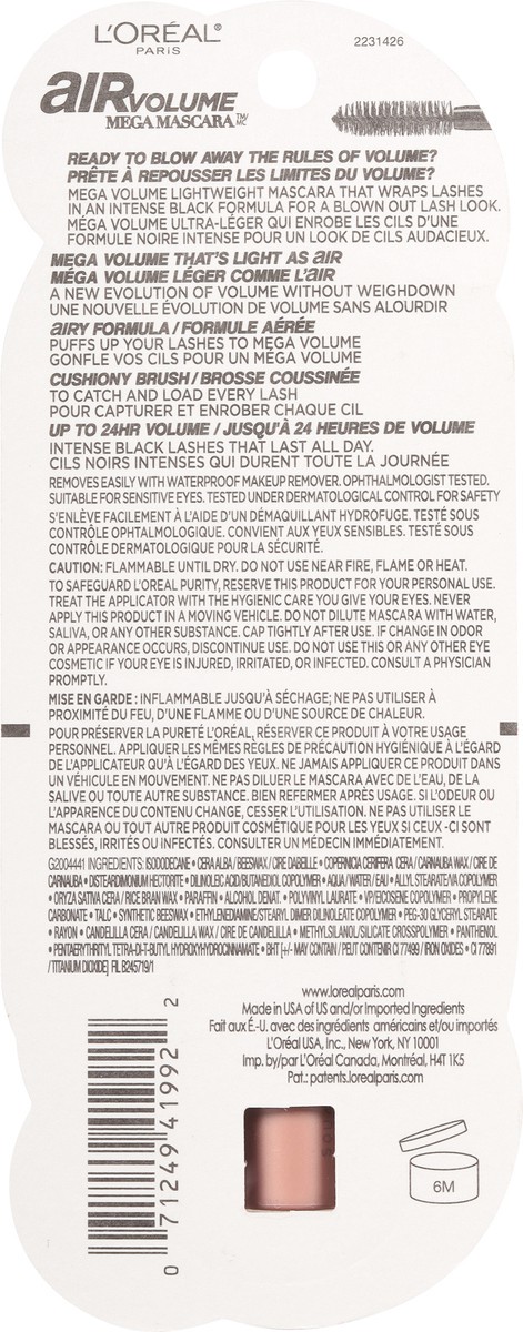 slide 2 of 12, L'Oréal Air Volume Mega Mascara Blackest Black 853 Waterproof Mascara 0.28 fl oz, 1 ct