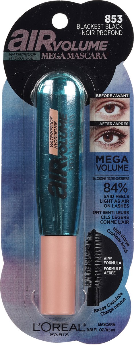 slide 12 of 12, L'Oréal Air Volume Mega Mascara Blackest Black 853 Waterproof Mascara 0.28 fl oz, 1 ct